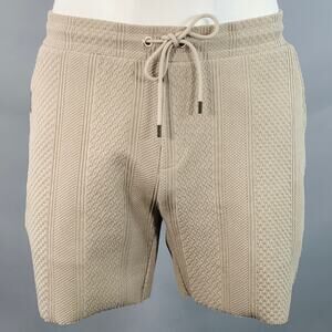 MAUVAIS Size 36 Tan Textured Stripe Polyester Blend Zip Fly Drawstring Shorts